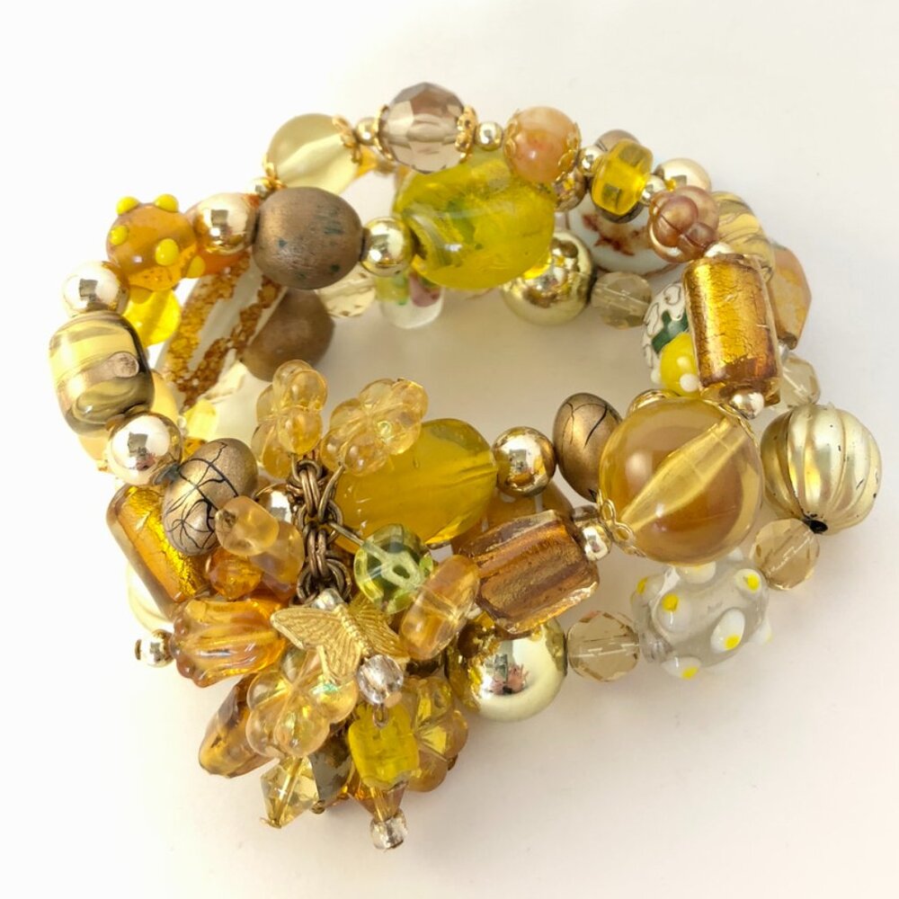 Charming Combination of Ochre and Gold Beaded Bracelets  (4)
